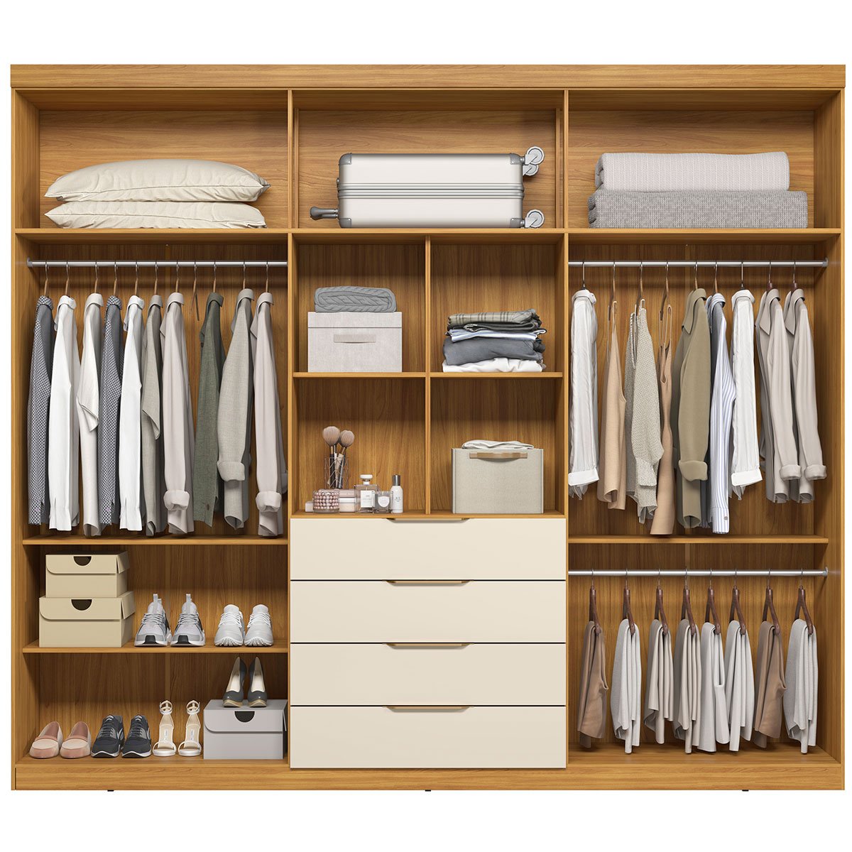 02 guarda roupa casal 6 portas 4 gavetas com espelho giane