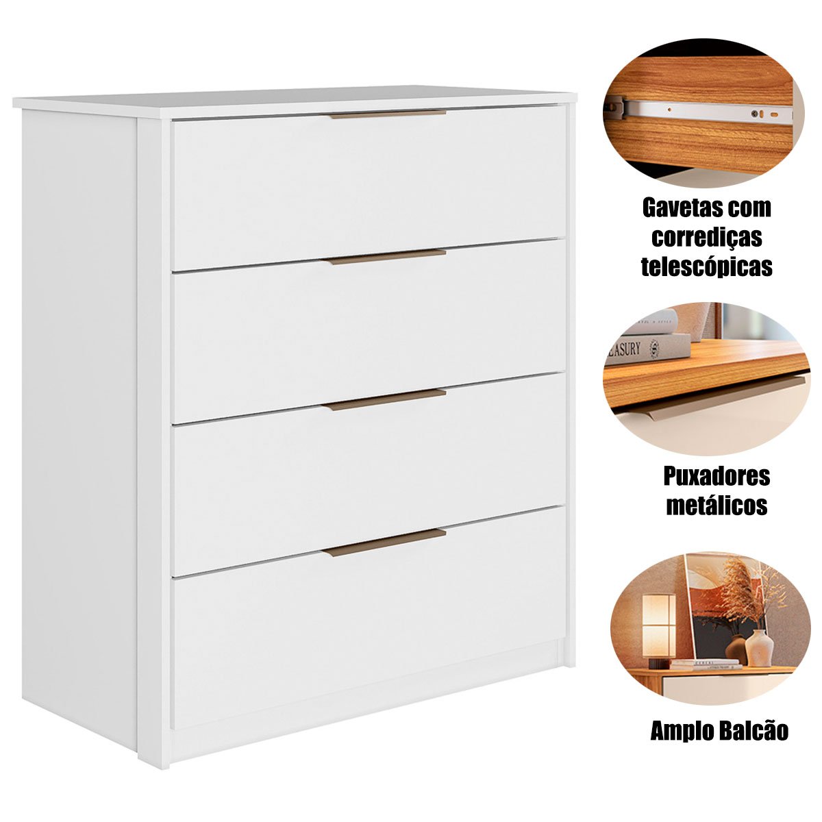12 comoda para quarto 4 gavetas alina
