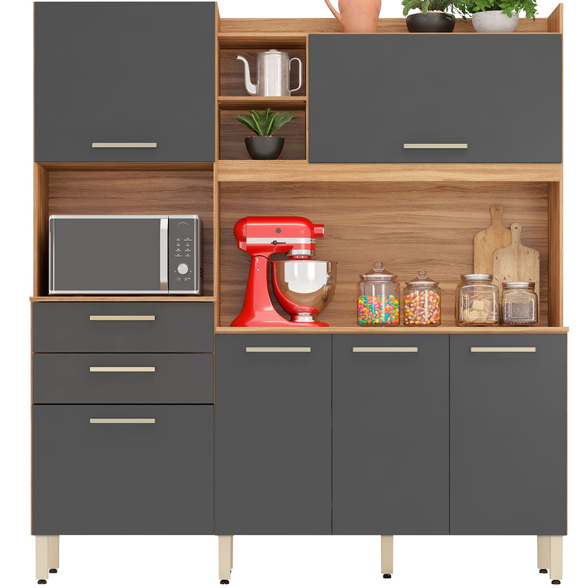 01 kit cozinha 6 portas 2 gavetas serena