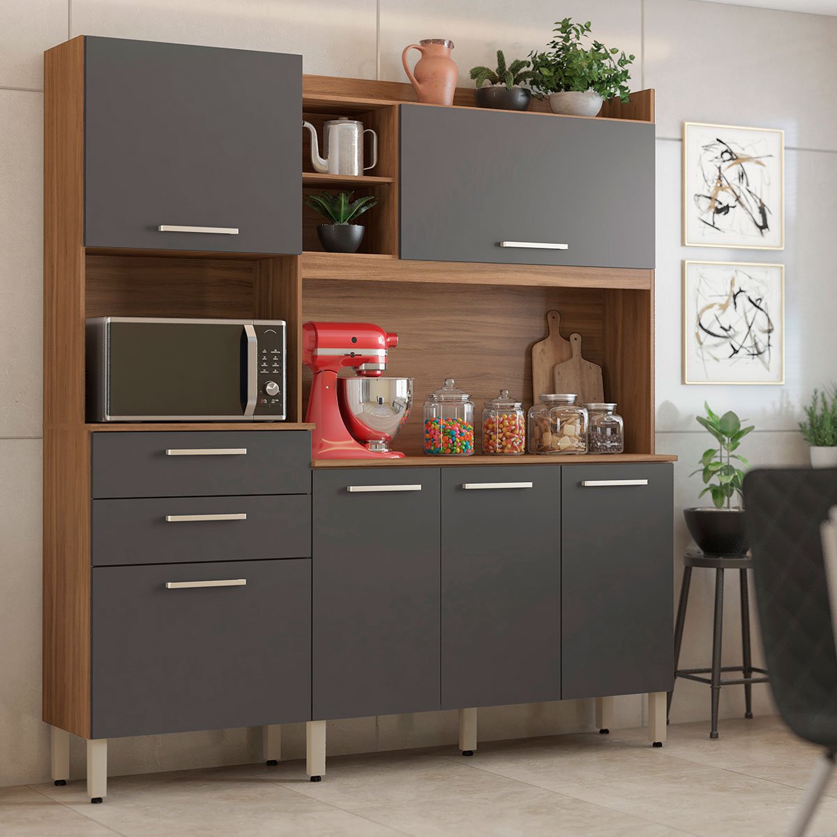 03 kit cozinha 6 portas 2 gavetas serena