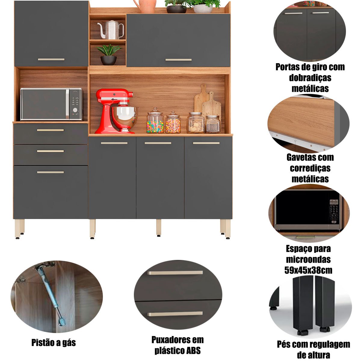 05 kit cozinha 6 portas 2 gavetas serena