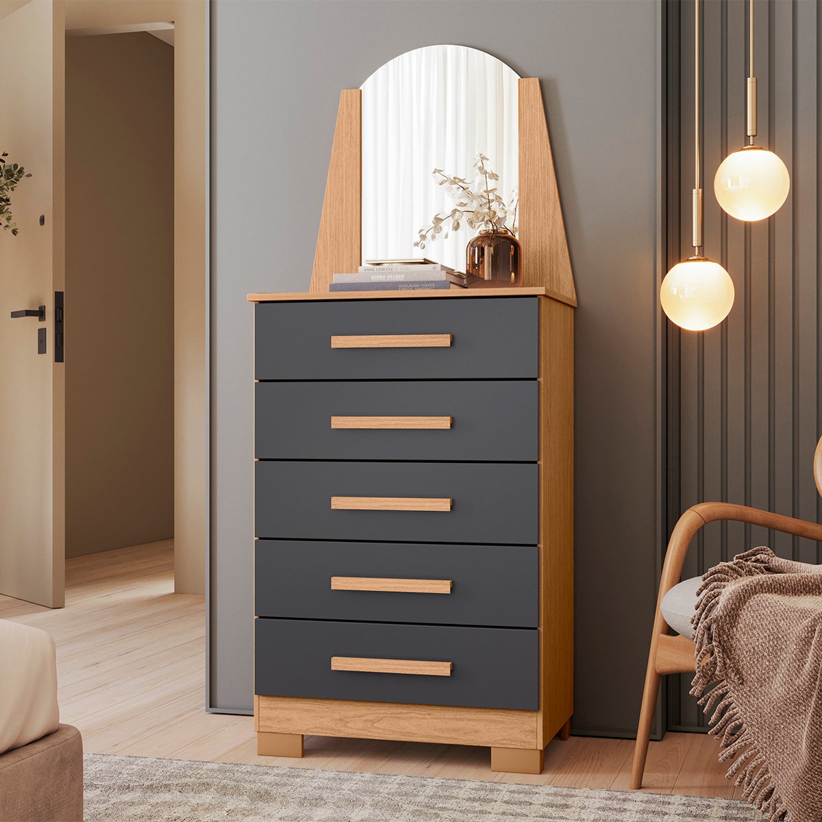 07 comoda 5 gavetas com espelho valentina