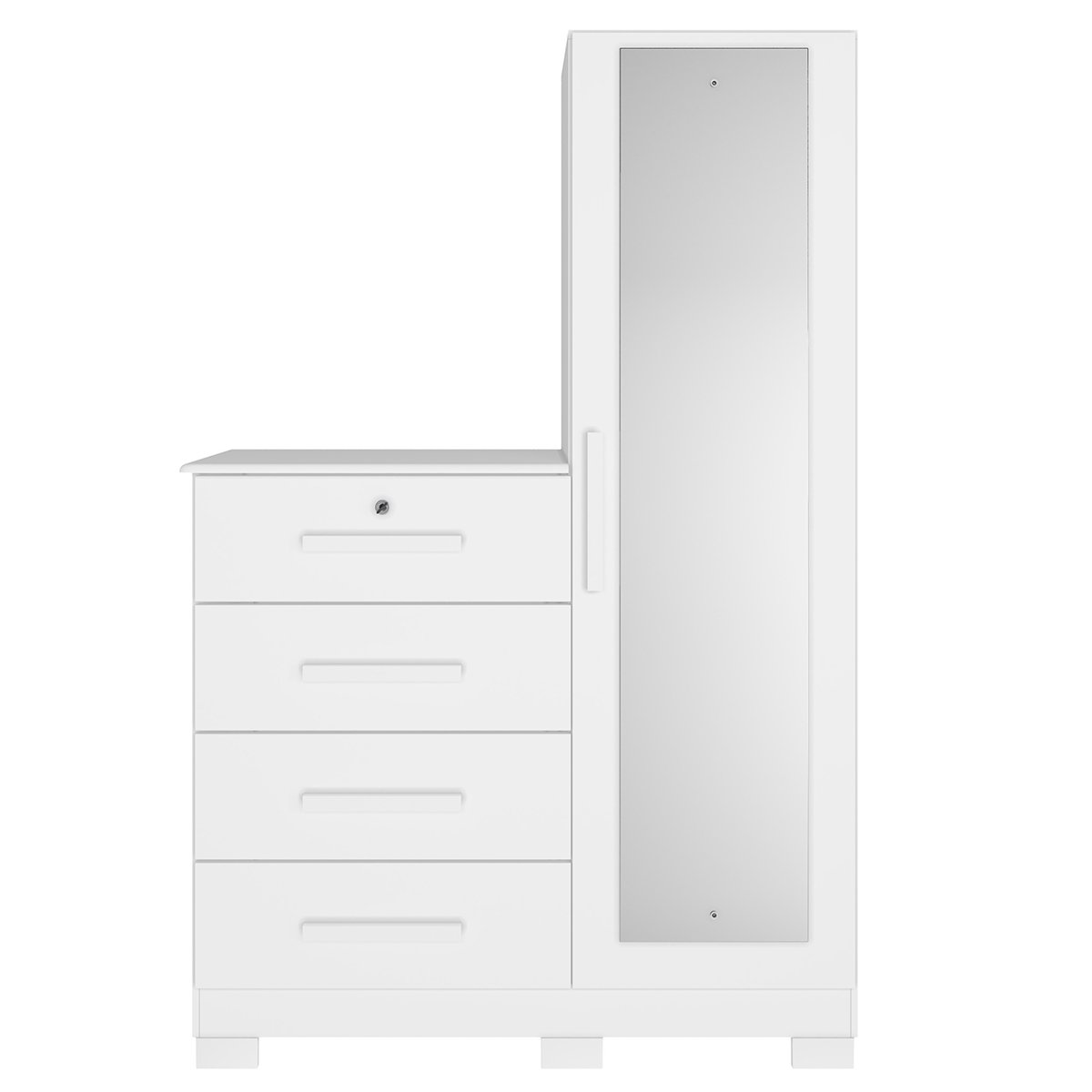 02 comoda guarda roupa caribe 4 gavetas 1 porta com espelho
