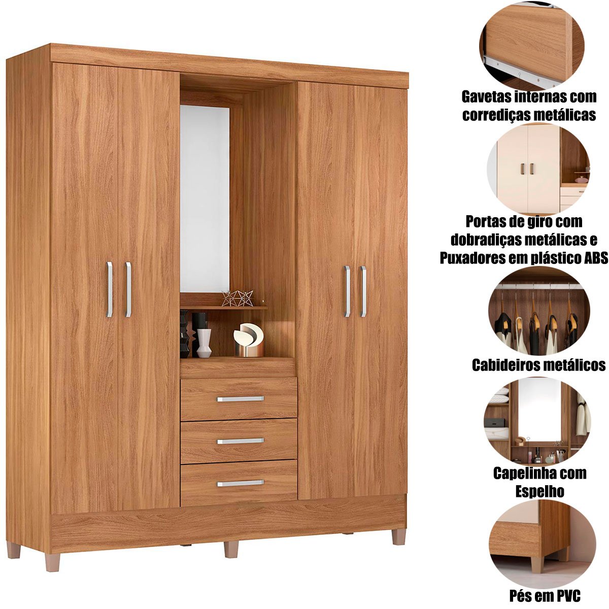 16 guarda roupa capelinha 4 portas 3 gavetas embau