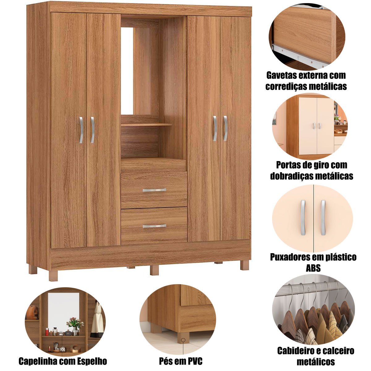 14 guarda roupa capelinha 4 portas 2 gavetas lady