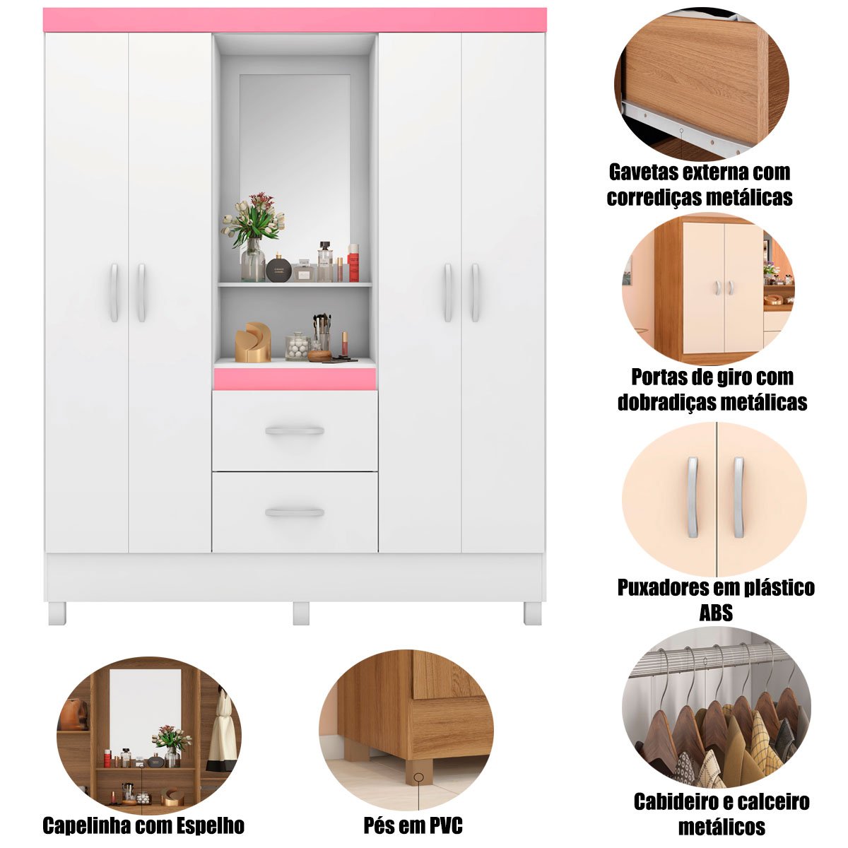 16 guarda roupa capelinha 4 portas 2 gavetas lady