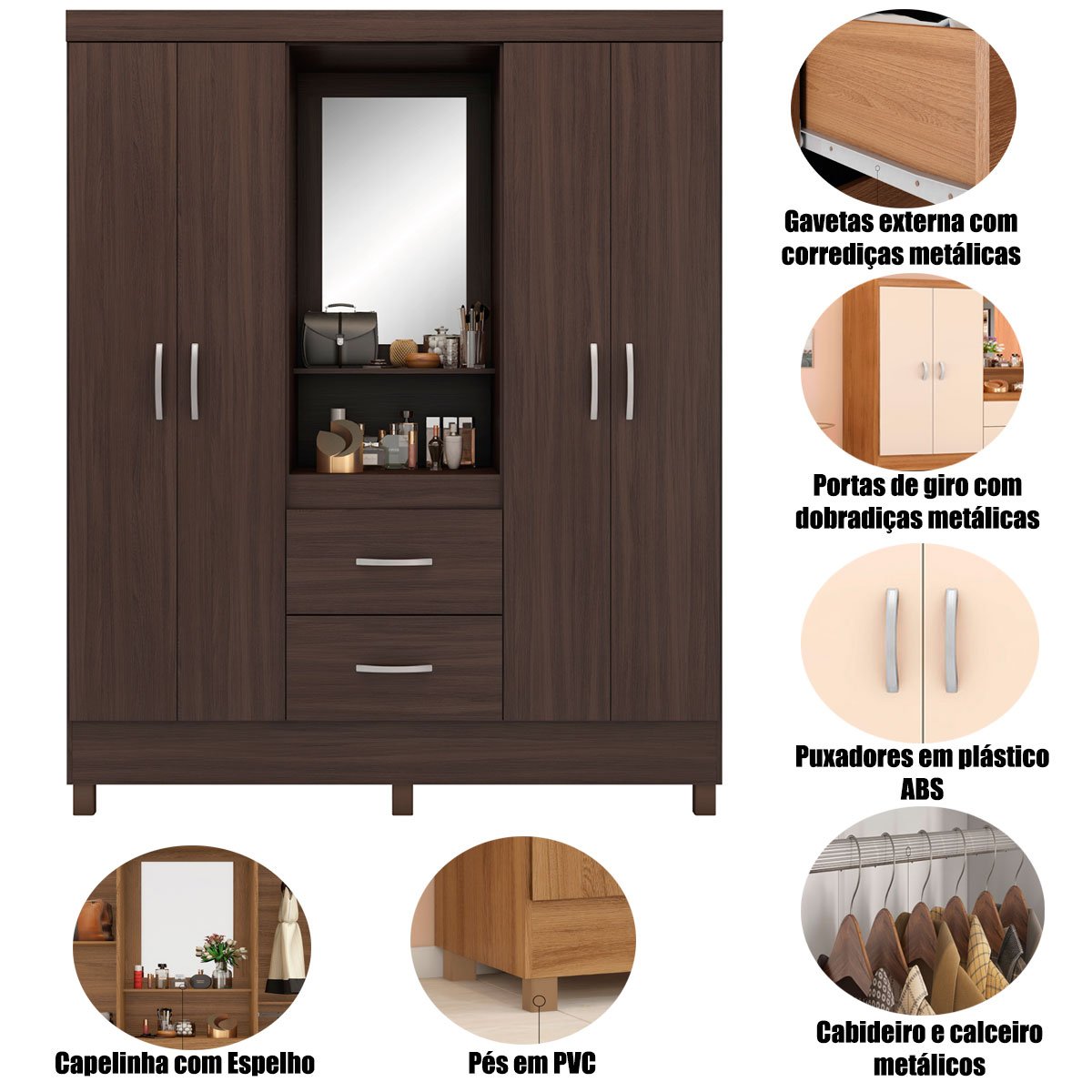 17 guarda roupa capelinha 4 portas 2 gavetas lady