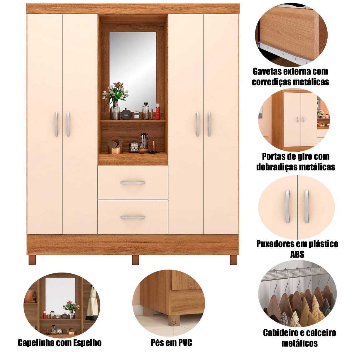 23 guarda roupa capelinha 4 portas 2 gavetas lady