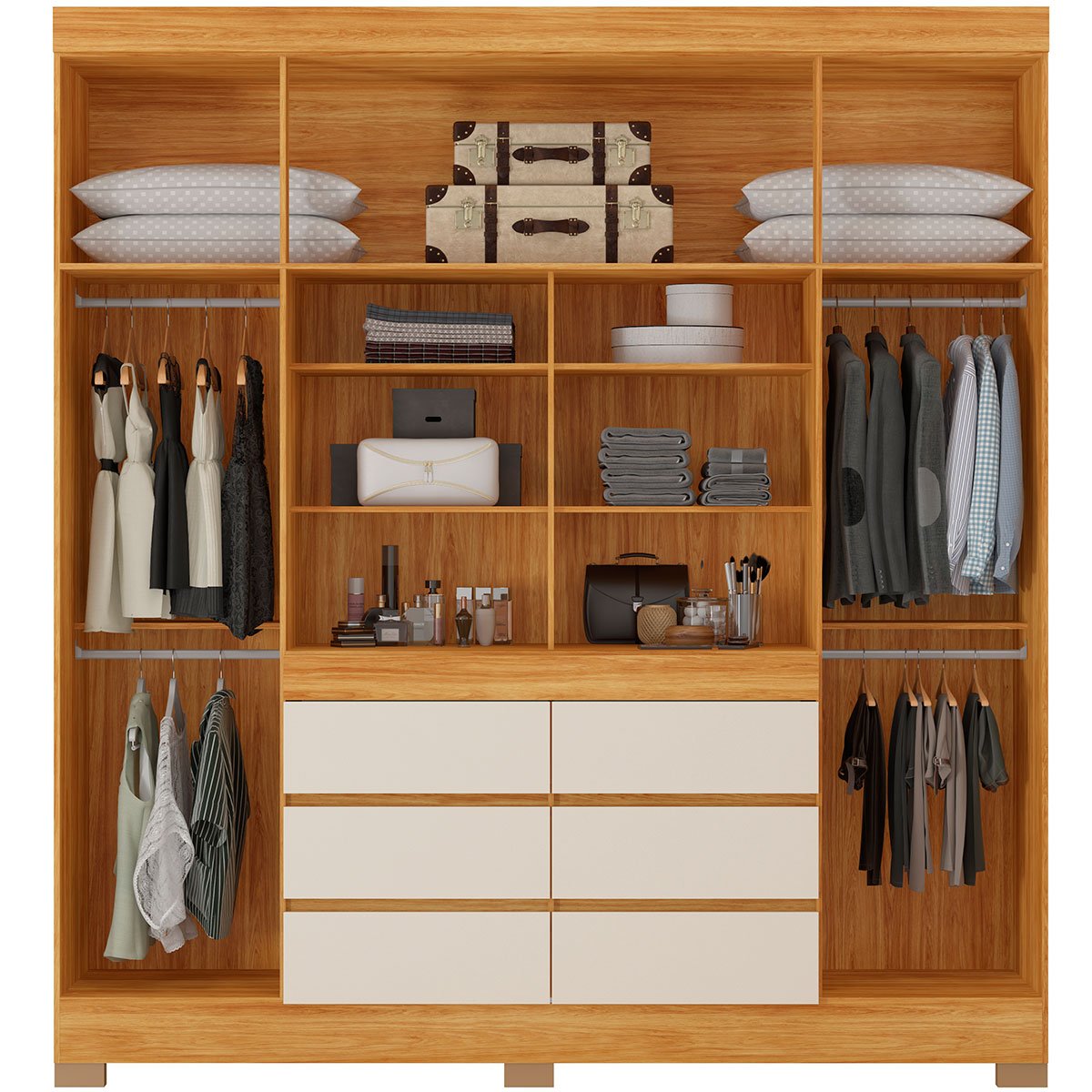 26 guarda roupa casal 4 portas 6 gavetas com espelho caio