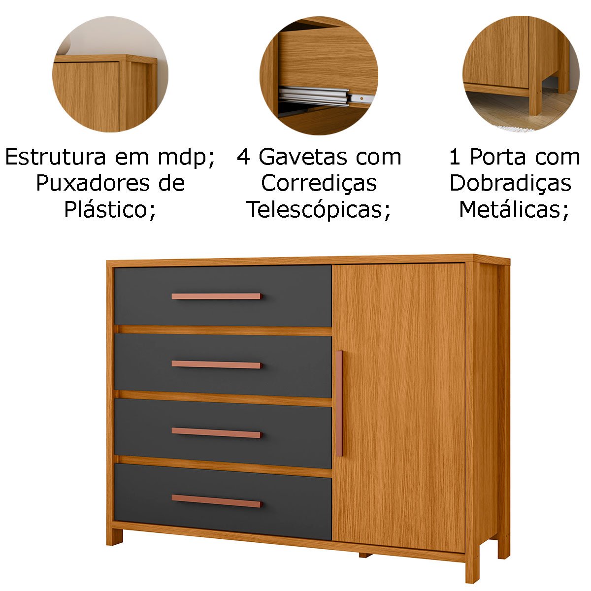 comoda sapateira carvalho grafite detalhes