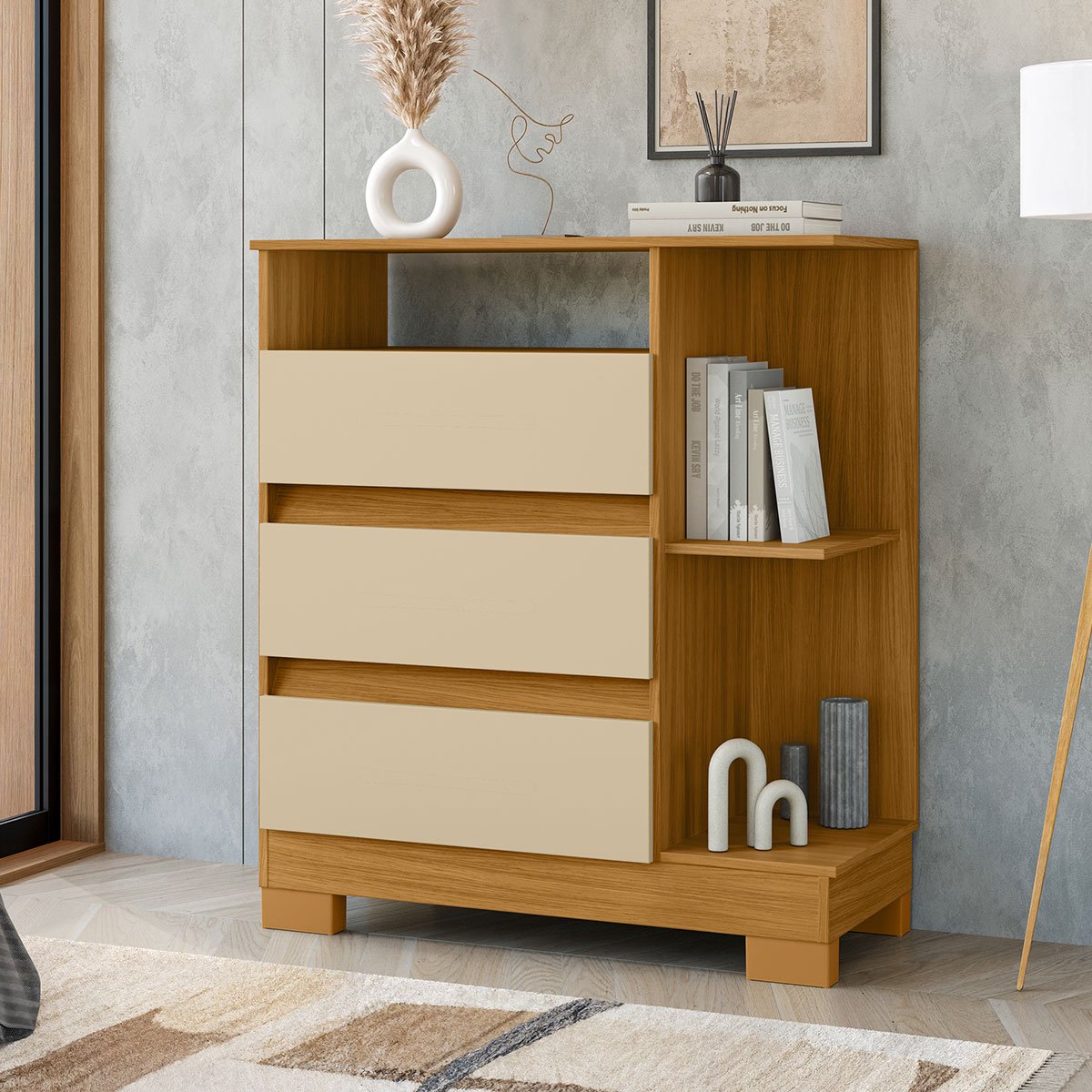 comoda 3 portas carvalho off ambiente