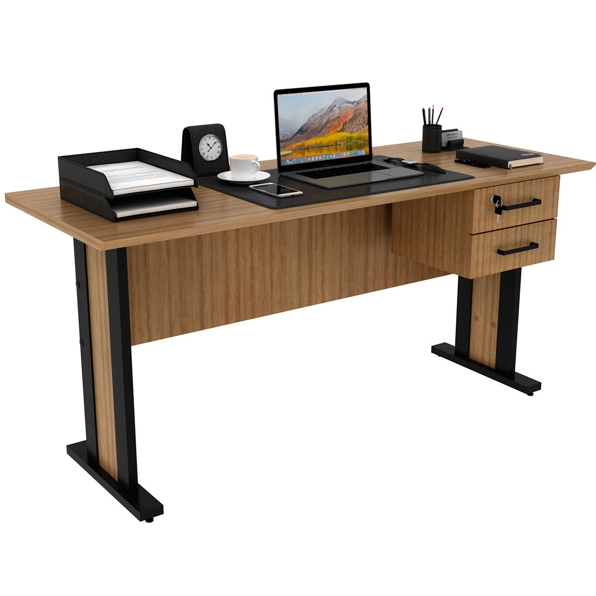 mesa de escritorio me4193 amendoa preto